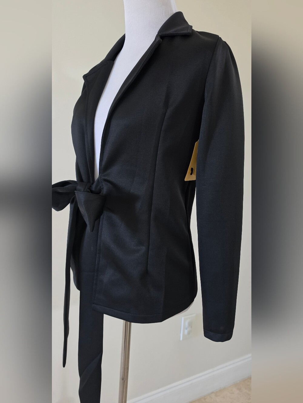 Black Tie-Waist Blazer Jacket for Women - Classic Black
